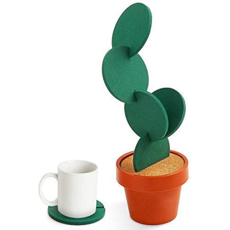 Sirensky Coasters DIY Cactus Coaster Set of 6 Pieces with Flowerpot Holder for Drinks Novelty Gift for Home Office Bar Decor and Improvement, Sirensky Brand - Image 1